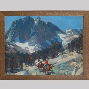 Vintage Western Landscape Print: Cowboy on Horseback