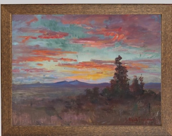 Sunset near Albuquerque, New Mexico - A Vintage American Southwest Landscape Art Print