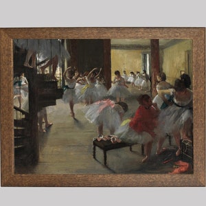 The Dance Class, Vintage French Painting of Ballerinas Practicing - FREE SHIPPING