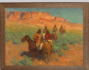 Navajos on Horseback Print: Vintage Western Painting