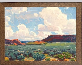 Red Mesa Vintage Landscape Art Print: American Southwest Scenery
