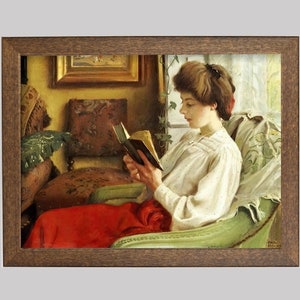 A Good Book - Vintage Portrait of a Woman Reading - Young Woman in a Chair Painting - 20th Century Domestic Scene Art - FREE SHIPPING