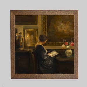 Reading by Candlelight - A Luminous Portrait of a Woman Reading in Domestic Serenity - FREE SHIPPING
