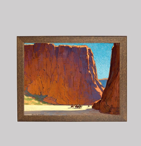 Vintage Western Landscape Print: Riders in Canyon Art