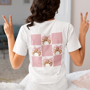 Eating Croissants For Two - Pregnancy Announcement T-Shirt, Croissant Lover, Bun In the Oven Shirt, Baby Girl Announcement Tee, Mama To Be