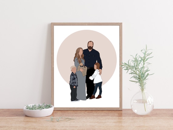 Line Artwork Couple portrait black ink Gift for her. Faceless line custom portrait Digital family portrait Personalised faceless art