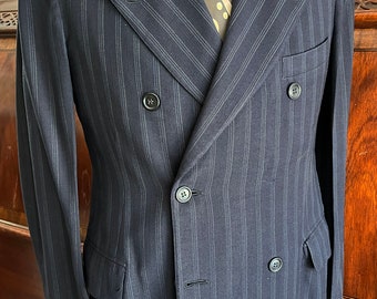 Vintage 1920's Suit Jacket Blue Pinstripe Peaked Lapels