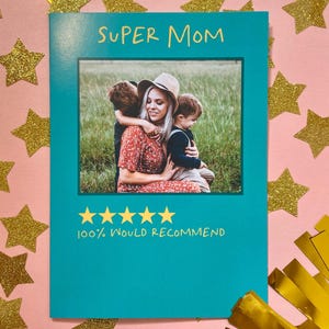 Personalized Mother’s Day Card with Photo – “Super Mom” Funny Custom Card for Moms – Printed & Shipped – Modern Gift for Moms
