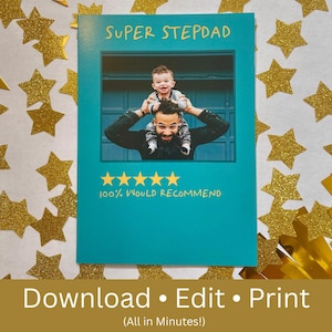 Carte de fête des pères drôle de beau-père | imprimable Super beau-père | Modèle de toile | carte photo personnalisée | Téléchargement instantané PDF