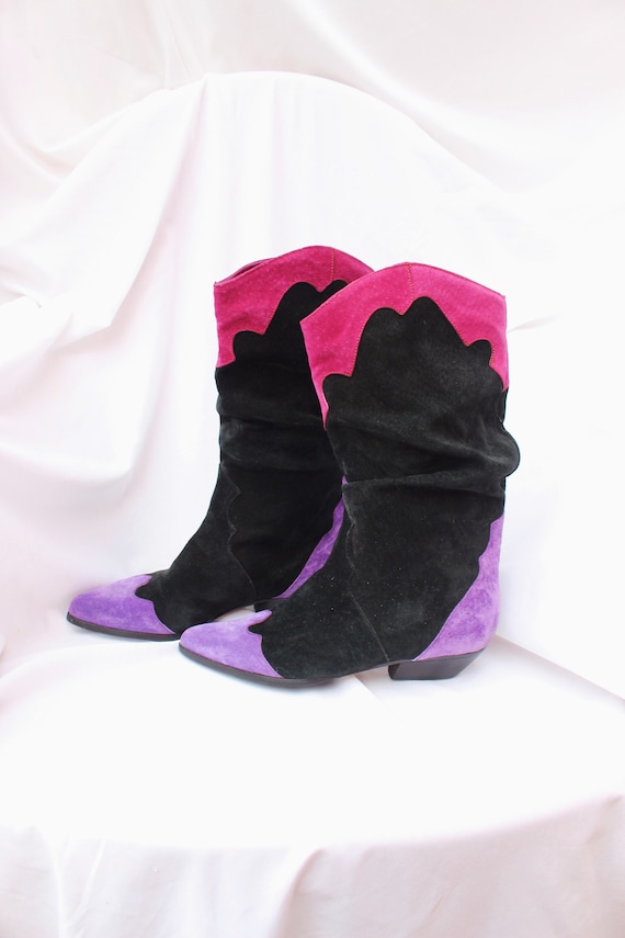 Black, Pink, And Purple 80s Vintage Suede Slouchy