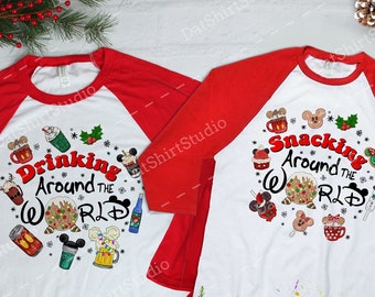Disney Christmas Shirt, Disney Snacking/Drinking, Disney Xmas Raglan, Epcot Shirt, Disney Holiday Shirt, Disney Christmas Tree DX24