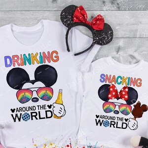 Disney Snacks Shirt, Drinking and Snacking around the world, Minnie Mickey Snacks and Drinks,  Disney Cute Shirt, Disney matching tees 512