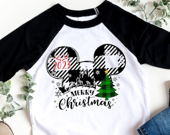 Disney Merry Christmas Shirts, Minnie Mickey Shirts, Disney Weihnachten Raglan für Kinder und Erwachsene, Disney Xmas Shirts BR5