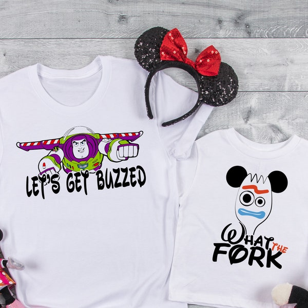 Disney Fun Shirts, Lets get buzzed, What the fork, Disney Funny Tees, Disney Unisex Shirts, Epcot Drink  DT195