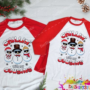 Cousin Crew Weihnachtshemden, Schneemann Cousins T-Shirts, Weihnachtshemden für Kinder und Erwachsene, Weihnachtscousin passende Hemden, Weihnachtsbaum RA18