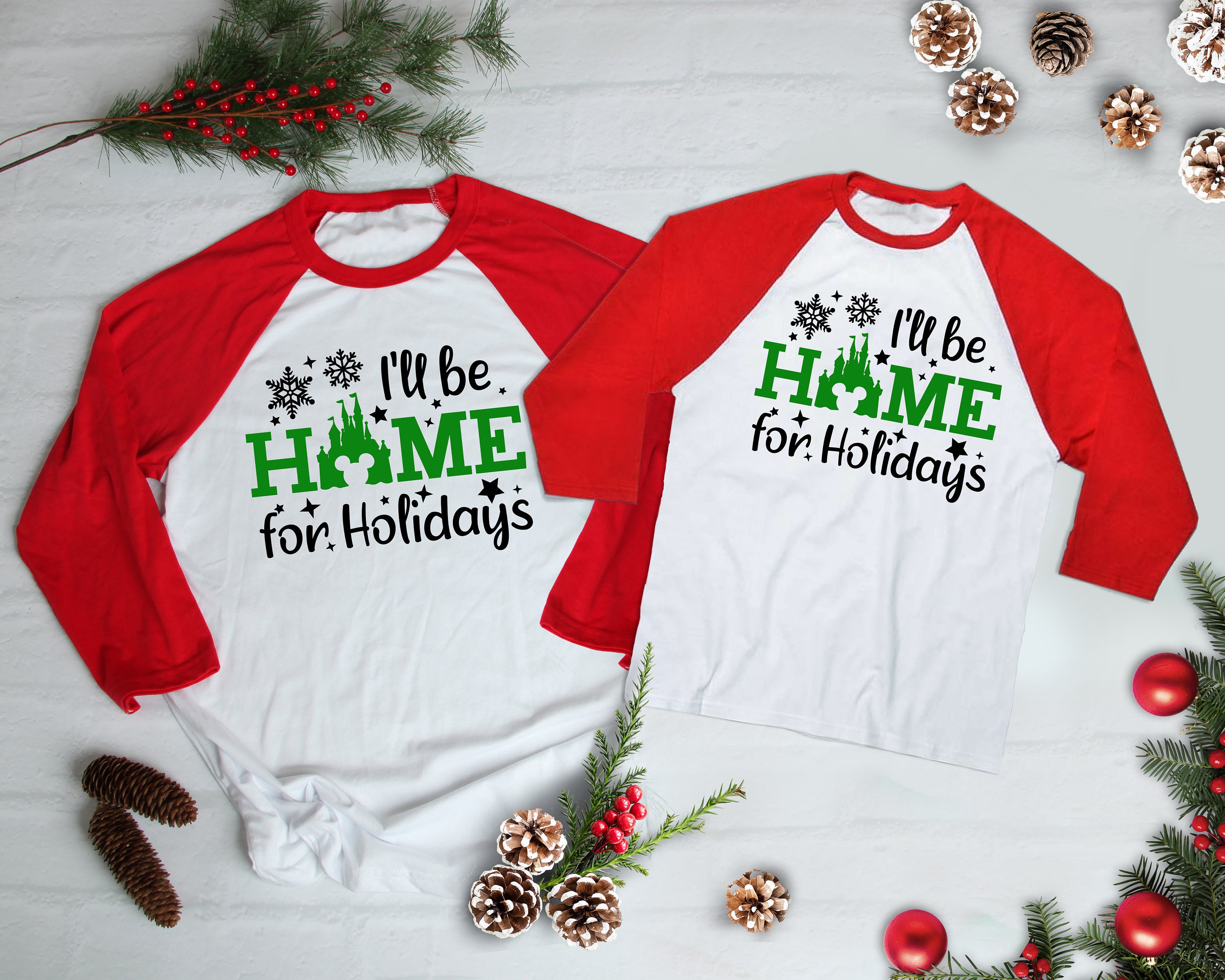 Home for Holidays Shirt,Christmas Disney Shirt,Magic Kingdom,Disney Xmas Raglan,Disney Christmas Lights RA5