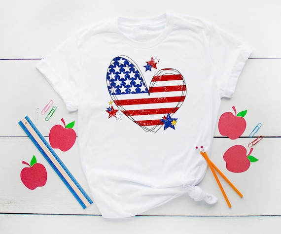 American Flag Heart Matching Family July 4th Shirts, USA Heart Family Matching Fourth of July Shirts for Adults, Kids and Toddlers FJ2