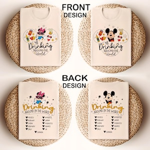 Disney Epcot Day, Drinking Around the World Minnie Mickey Shirts, Disney Shirts for Adults, Cute Couple Shirts, Disney Front/Back design 562