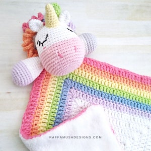 Crochet Pattern - Unicorn Baby Lovey - Rainbow Security Blanket - Unicorn Cuddler - Safety Blanket