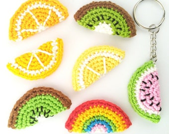 Crochet Beginner Pattern and Tutorial ~ How to Crochet Fruit Slice Keychains - Watermelon - Kiwi - Citrus Amigurumi - Easy Keyring Tutorial