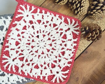 Crochet Pattern ~ Falling Petals Potholder – Double-Layer Hot Pad – Granny Square Trivet