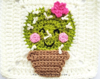 Crochet Pattern ~ Cactus Granny Square – Desert-Themed Nursery – Succulent Afghan Block