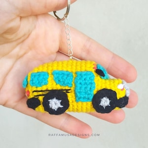 CROCHET PATTERN Amigurumi School Bus Keychain Backpack Decoration image 1