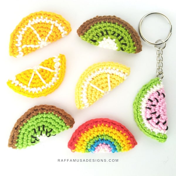 Crochet Beginner Pattern and Tutorial ~ How to Crochet Fruit Slice Keychains - Watermelon - Kiwi - Citrus Amigurumi - Easy Keyring Tutorial