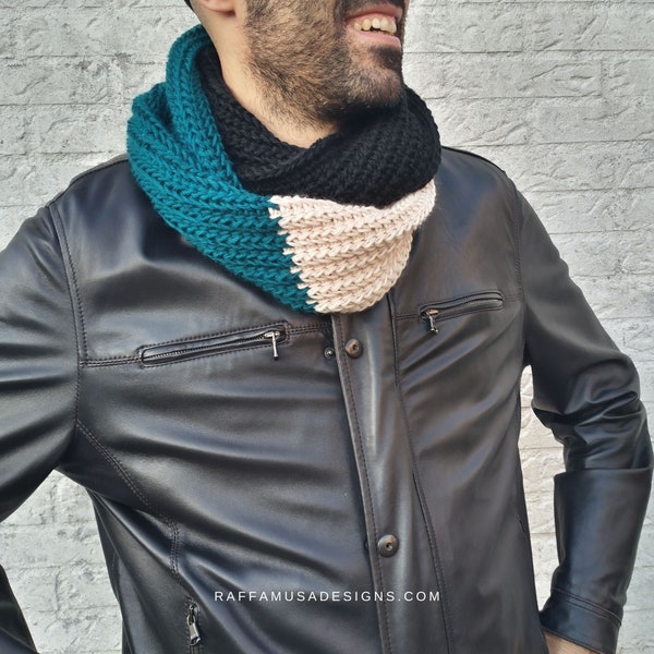 Tunisian Crochet Pattern - Double Wrap Infinity Scarf - Faux Knit, Ribbed Cowl for Men