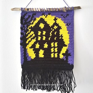 Crochet Pattern - Haunted House Wall Hanging - Tapestry Crochet Square - Halloween Potholders