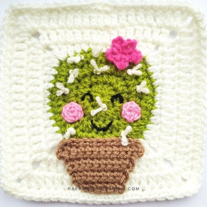 Crochet Pattern ~ Cactus Granny Square – Desert-Themed Nursery – Succulent Afghan Block