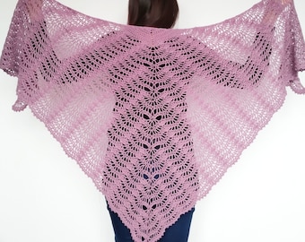 Crochet Pattern ~ Feather and Fan Lace Shawl – Triangle Shawl Pattern