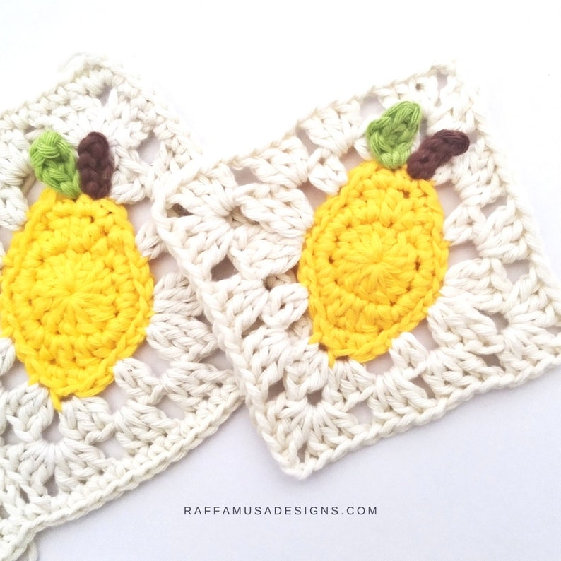 Crochet Pattern Lemon Granny Square Blanket Citrus Fruits Afghan Block image 2