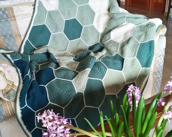 Crochet Pattern - Hexagon Throw Blanket - Warm Afghan - Solid Hexagons Fabric