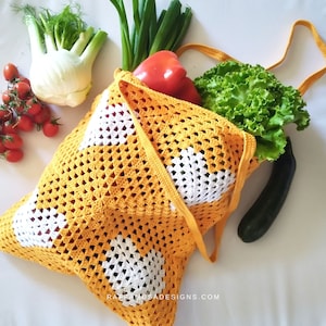 Crochet Pattern - Granny Heart Market Bag - Produce Bag - Granny Square Tote - Vegetable Bag