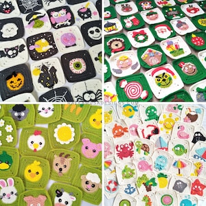 Crochet Patterns - Granny Square Pattern Pack - 88 AFGHAN BLOCKS - Halloween - Christmas - Spring Farm - Summertime