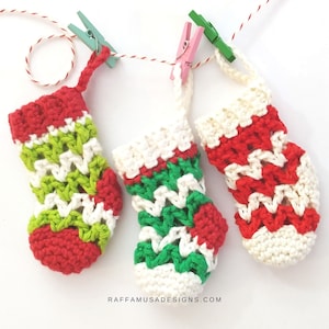 Crochet Pattern - Mini Christmas Stocking - Ornament - Holiday Decoration - Gift Tag