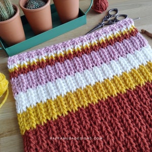 Tunisian Crochet Pattern ~ Offset Saloniki Square – Textured Afghan Block – Sampler Blanket Square
