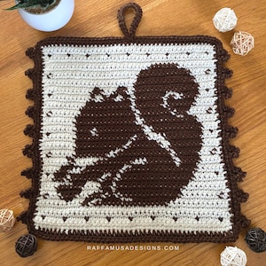 Crochet Pattern Squirrel Potholder Tapestry Crochet Hot Pad Kitchen Decor Trivet Pattern image 6