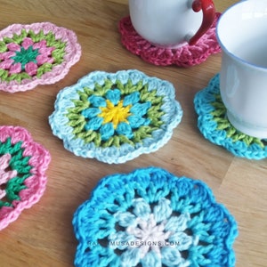 Crochet Pattern Rounds of Flowers Coasters Crochet Spring Mug Rugs Kitchen Decor image 2