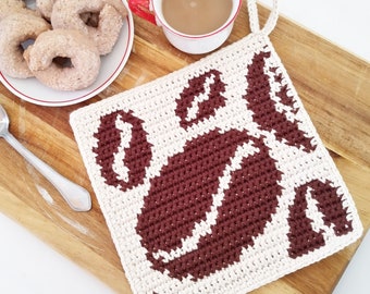 Crochet Pattern - Coffee Beans Potholder - Tapestry Crochet Hot Pad - Cotton Trivet