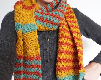 Crochet Pattern Pumpkin Spice Scarf - Moss Stitch Scarf - Reversible Fall & Winter Scarf Pattern