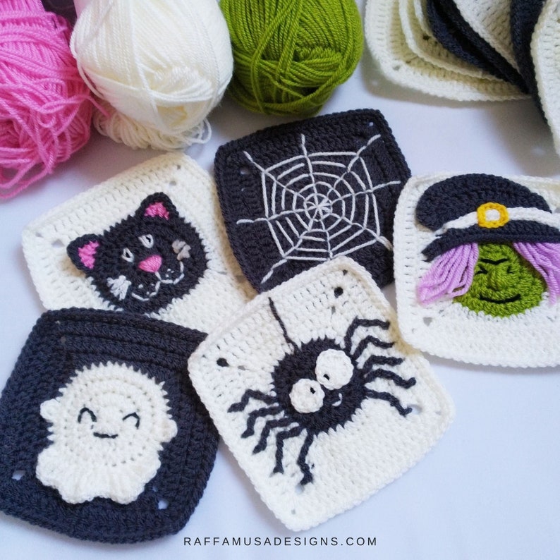 Halloween Granny Squares Crochet Halloween Afghan Blocks, Halloween Themed Granny Squares, Crochet Halloween Pattern, PDF Download image 1