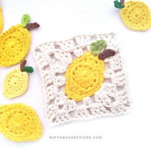 Crochet Pattern Lemon Granny Square Blanket Citrus Fruits Afghan Block image 1