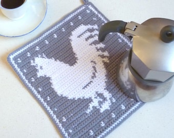 Crochet Pattern ~ Rooster Potholder - Tapestry Crochet Hot Pad – Farmhouse Kitchen Decor - Trivet Pattern