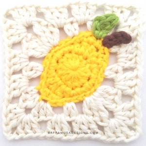Crochet Pattern Lemon Granny Square Blanket Citrus Fruits Afghan Block image 3