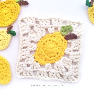 Crochet Pattern Lemon Granny Square Blanket Citrus Fruits Afghan Block image 4