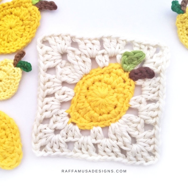 Crochet Pattern Lemon Granny Square Blanket Citrus Fruits Afghan Block image 4