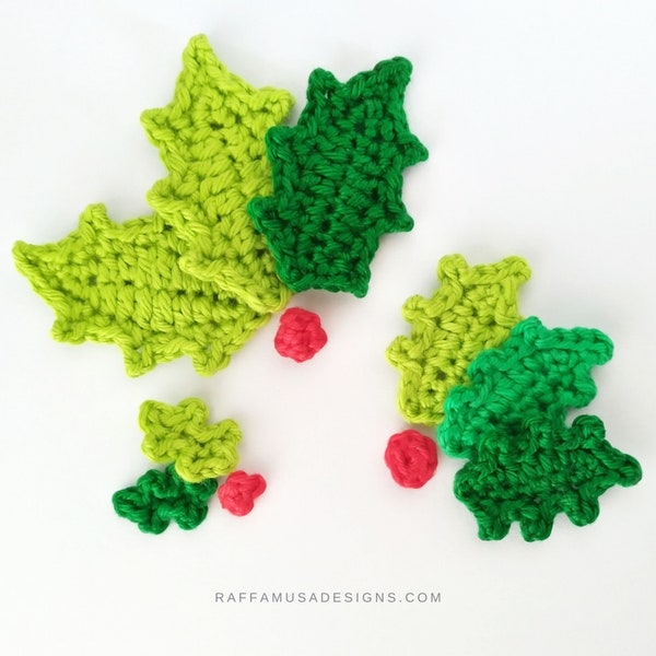 Crochet Pattern ~ Holly Leaf & Berry Appliques - Christmas Ornaments - Embellishment