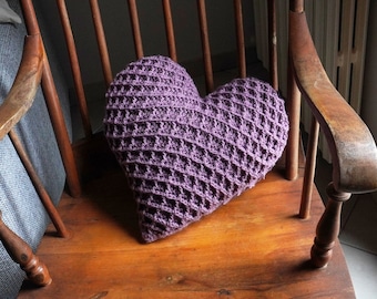 Crochet Pattern - Heart Pillow - Waffle Stitch Cushion - Heart-Shaped